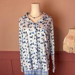 Cozy Soft Lounge Dog in Sweaters Blue Women's Pajama Top Large karen neuburger